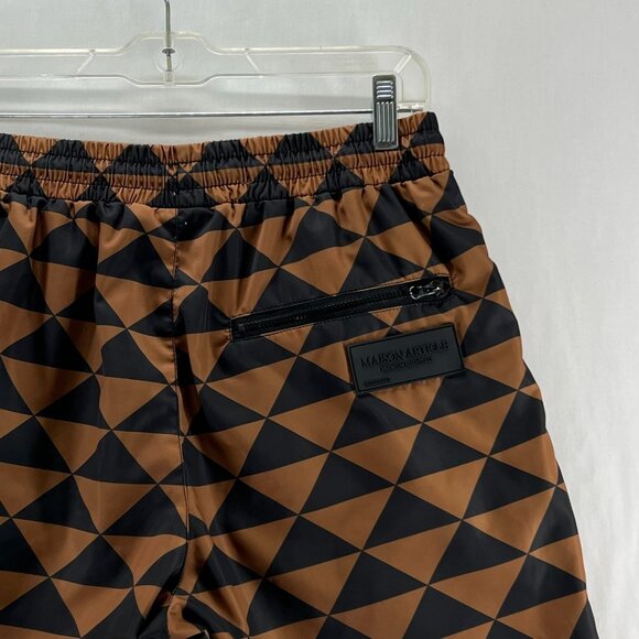 Maison Article Shorts Men S Drawstring Mesh Lined Triangle Geometric Brown Black - Picture 7 of 12